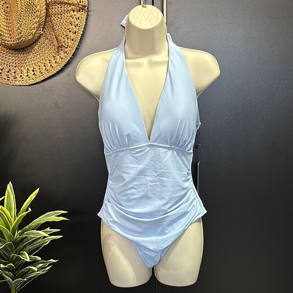 Tommy Hilfiger UV 50+ UPF/SPF compression fit,low v-cut,ruched sides,stretch - Picture 1 of 13